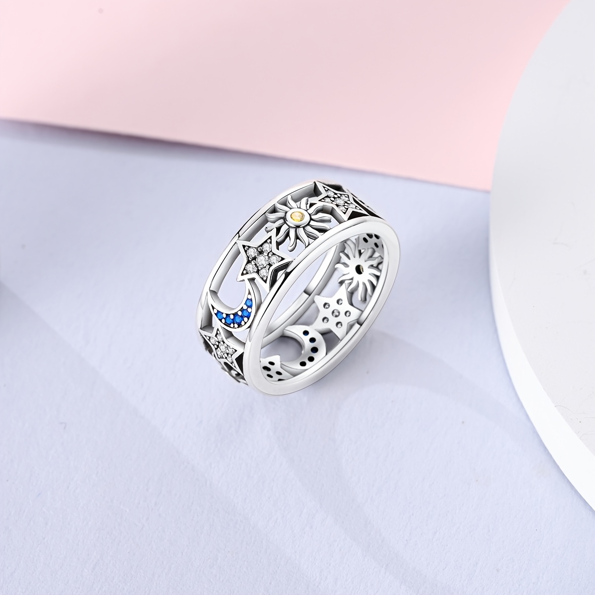 Women's Sun, Moon, and Stars Hollow Ring
